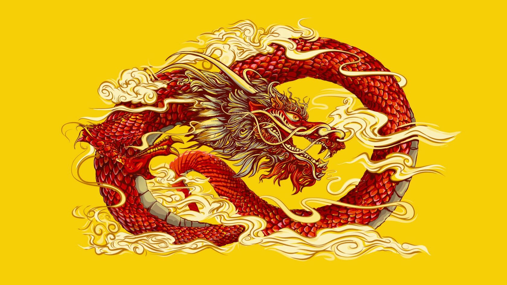 На обложке для конкурса красный дракон свернувшийся в клубок на жёлтом фоне