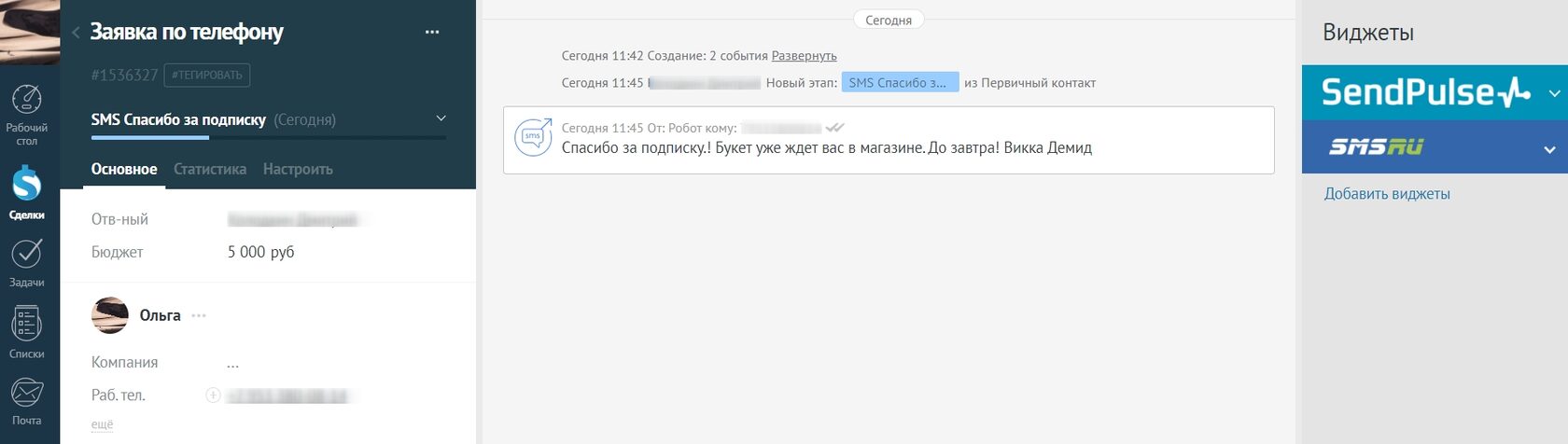 Настройка отправки SMS из AmoCRM | Молния