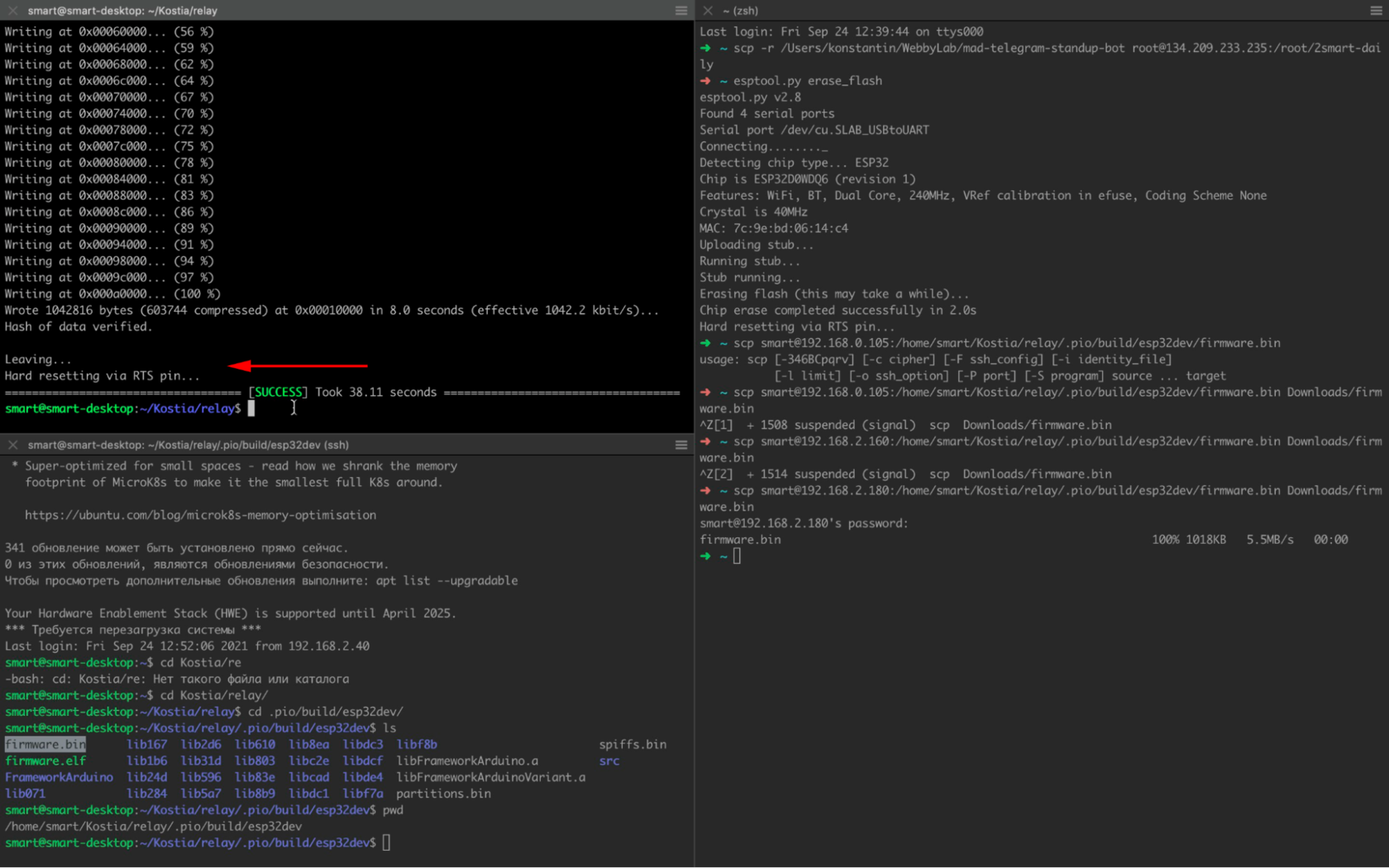 Firmware update of test device
