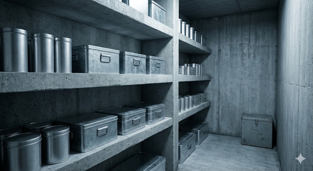 Интерьер современного убежища гражданской обороны с запасами