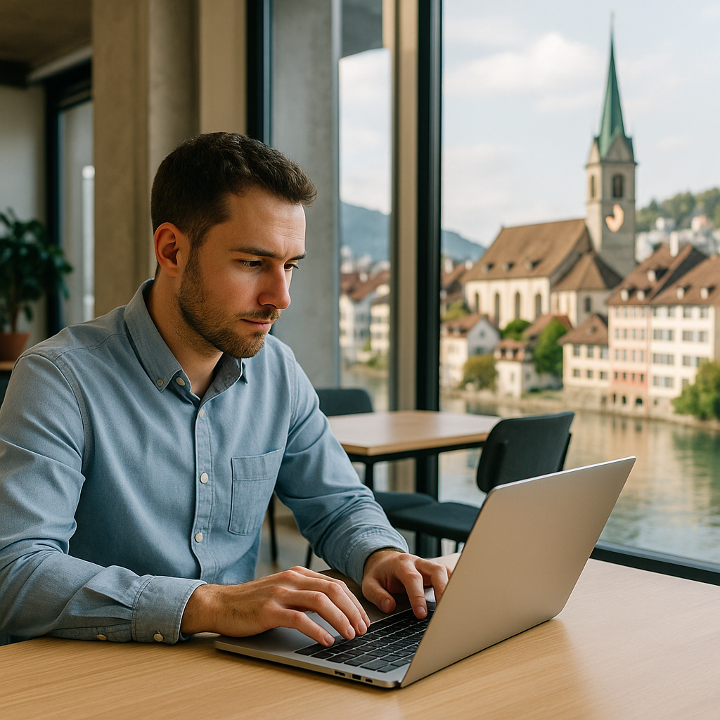 Freelancer in a coworking space launching a Swiss company in Baar