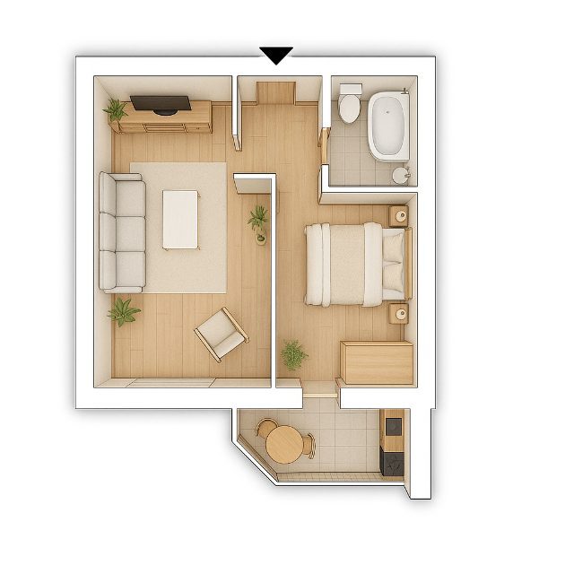 Планировка однокомнатной квартиры 33 м²