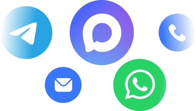 Каналы общения: Telegram, WhatsApp, звонки, email
