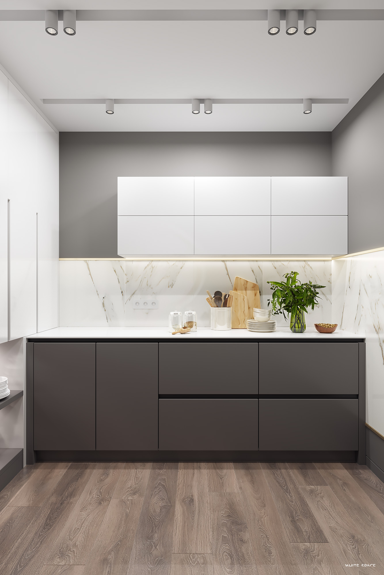 Arrière-cuisine intégrée et discrète dans une maison moderne intérieur