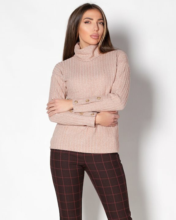 Дамски пуловер от плетиво с висока поло яка