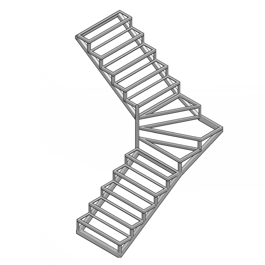 Лестница с забежными ступенями с поворотом на 90 чертеж