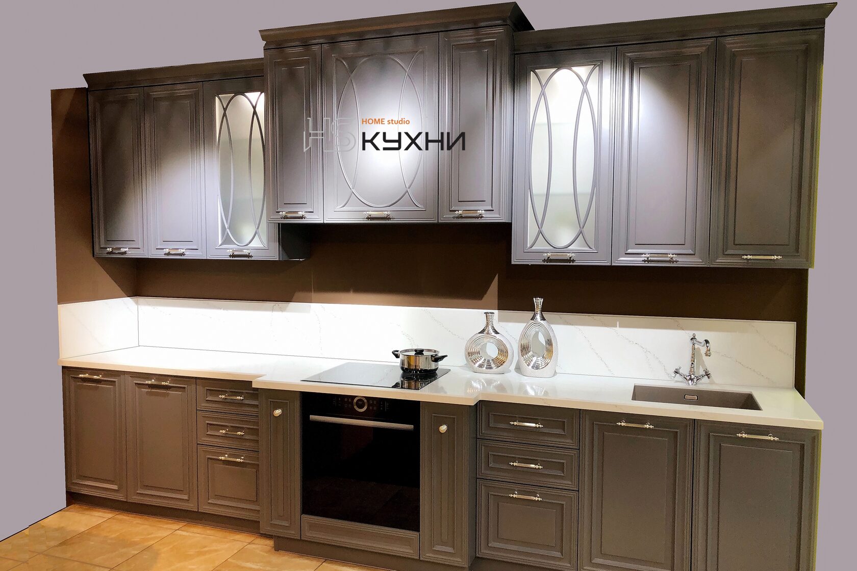 прямой кухонный гарнитур из МДФ эмаль