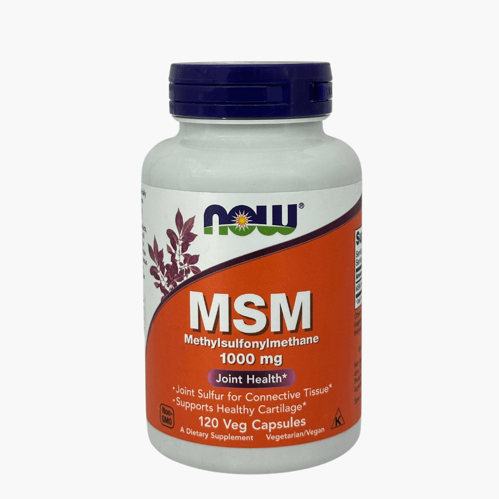 Упаковка Now MSM — добавка с метилсульфонилметаном для поддержания здоровья суставов и улучшения эластичности кожи.