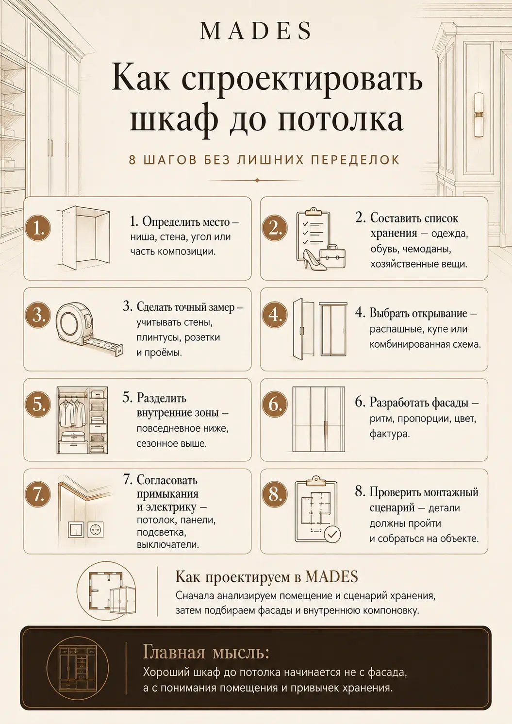 Как спроектировать шкаф до потолка: 8 шагов без лишних переделок