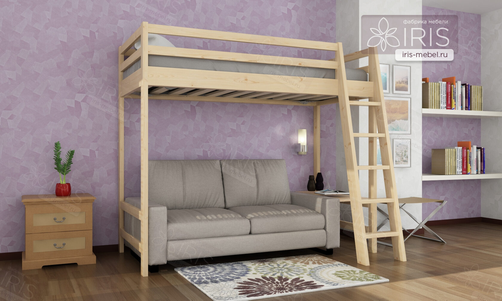 двухъярусная кровать с диваном бамбини