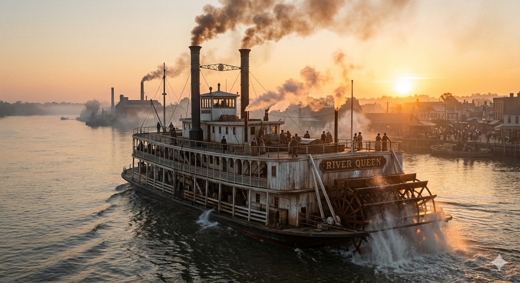 Колесный пароход Клермонт на реке Гудзон в начале 19 века