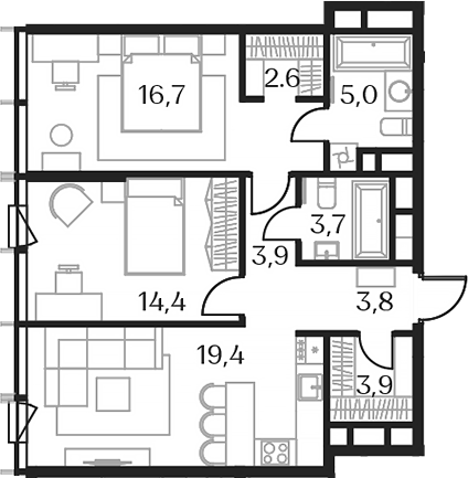 3-комн. — 73 м²
