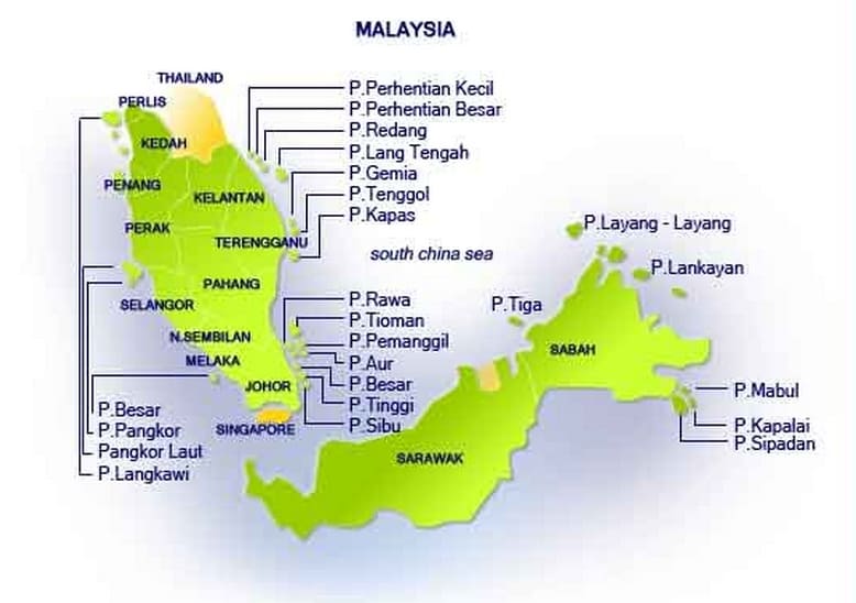 Карта малайзия на русском языке. Географическая карта Малайзии с островами на русском языке. Столица Малайзии на карте.