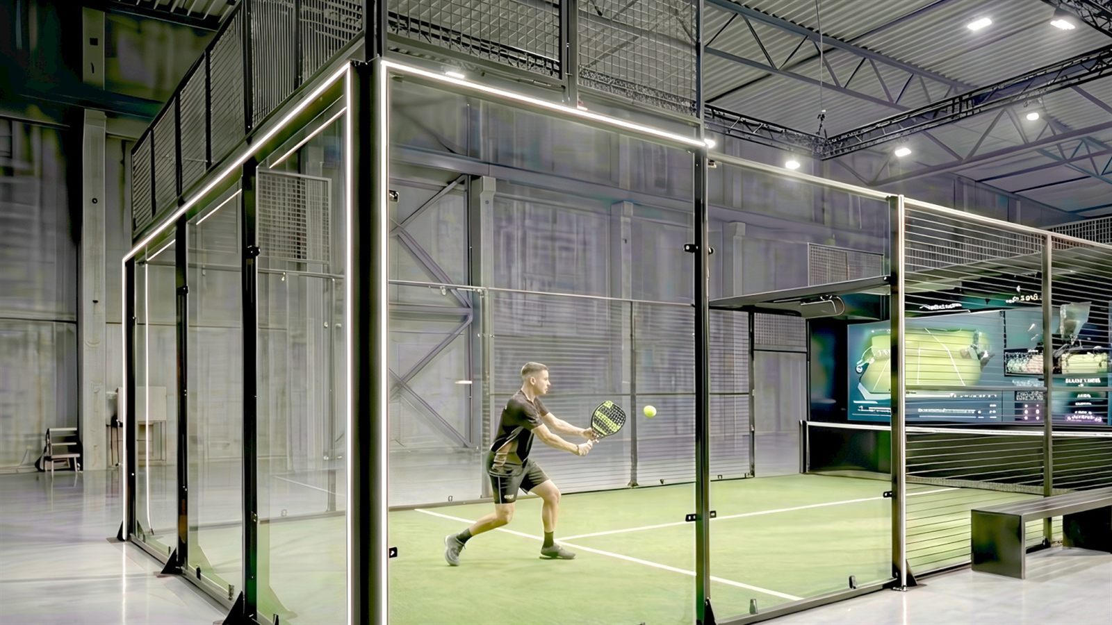 Интеллектуальный корт SmartArena Padel: игрок, пушка и интерактивная стена