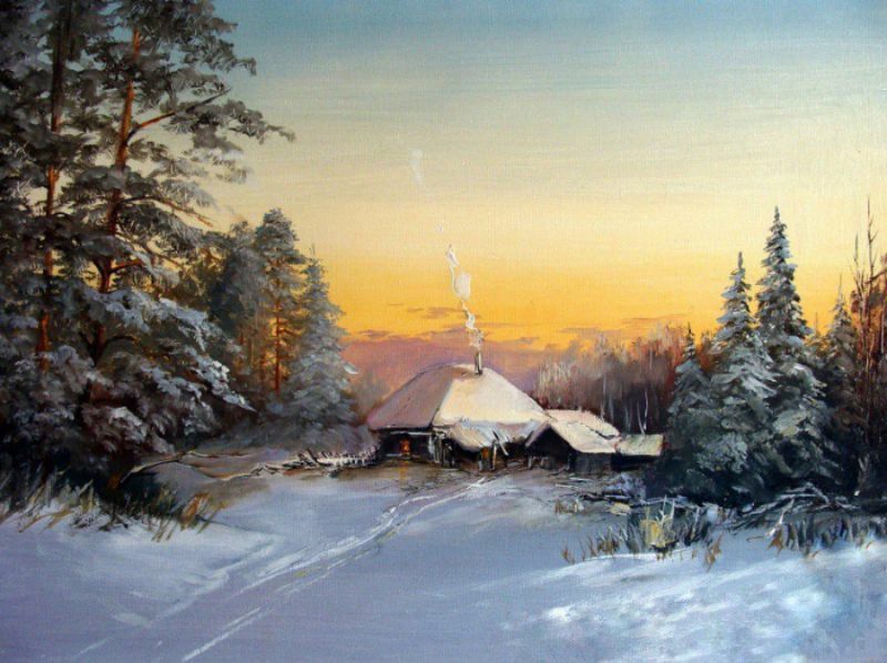 Зимний пейзаж с домиками