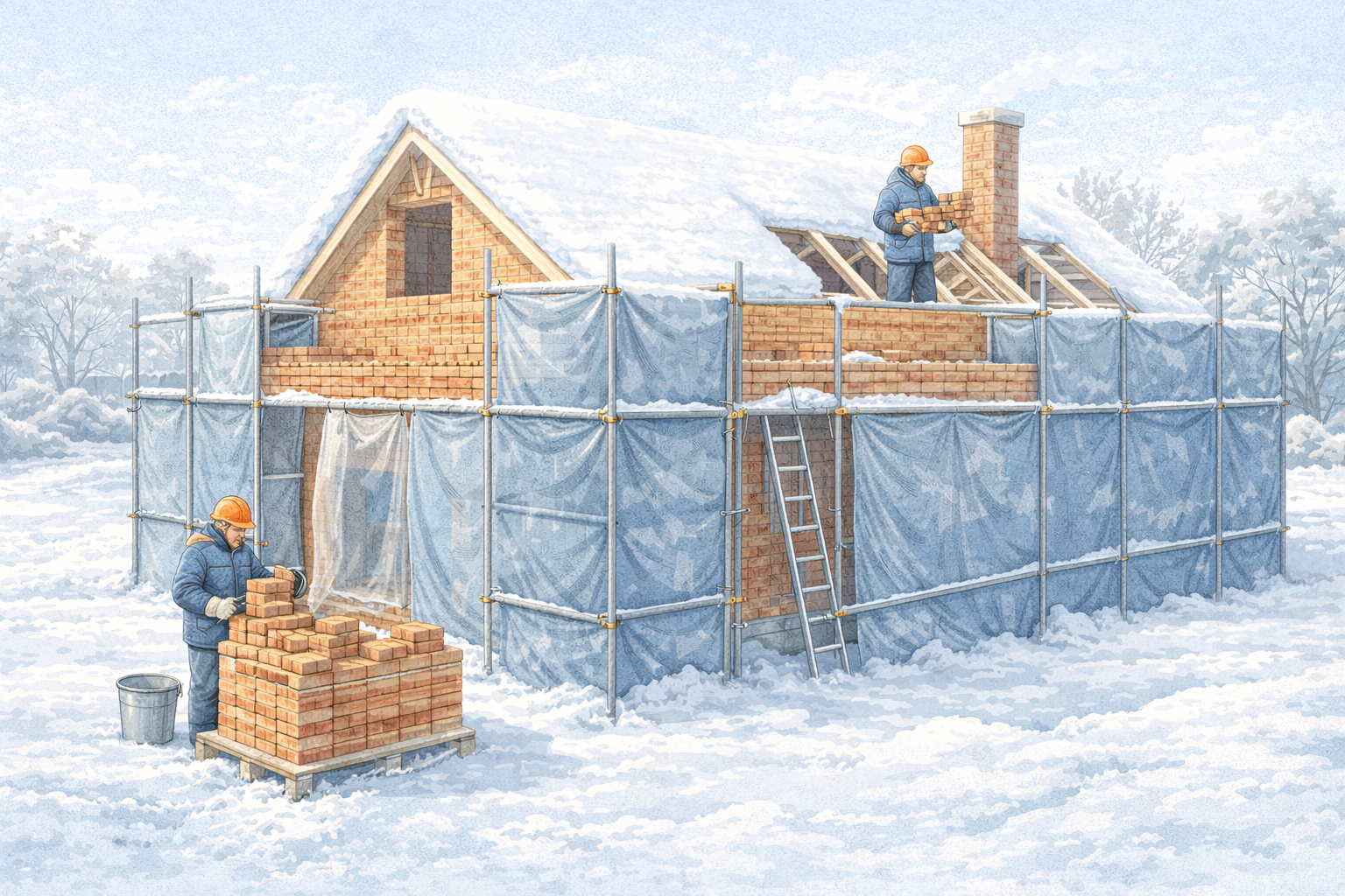 Строительство частного дома зимой — кладка кирпича при морозах