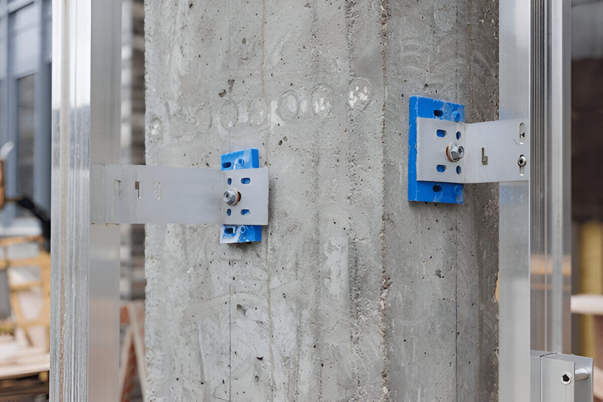 Алюминиевые кронштейны для подсистемы вентилируемого фасада, закреплённый к основанию стены