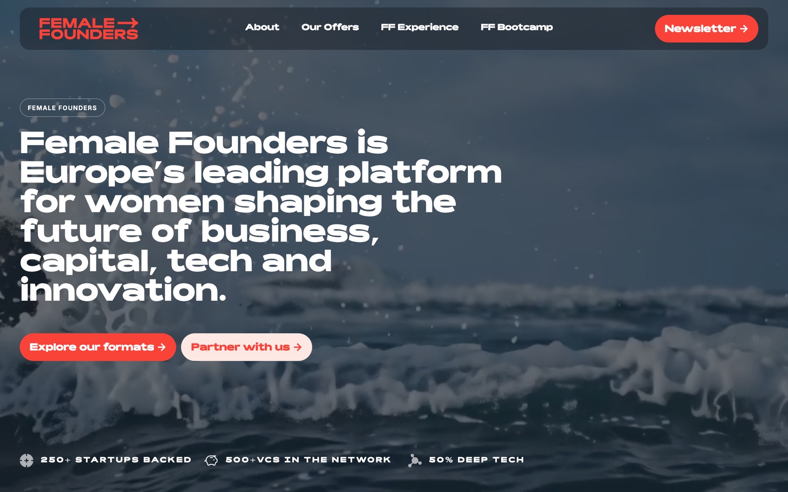 Female Founders homepage screenshot: European platform for women founders