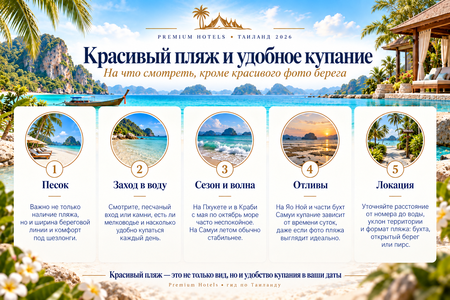 Как оценить пляж в Таиланде: песок, вход в воду, сезон, отливы и локация