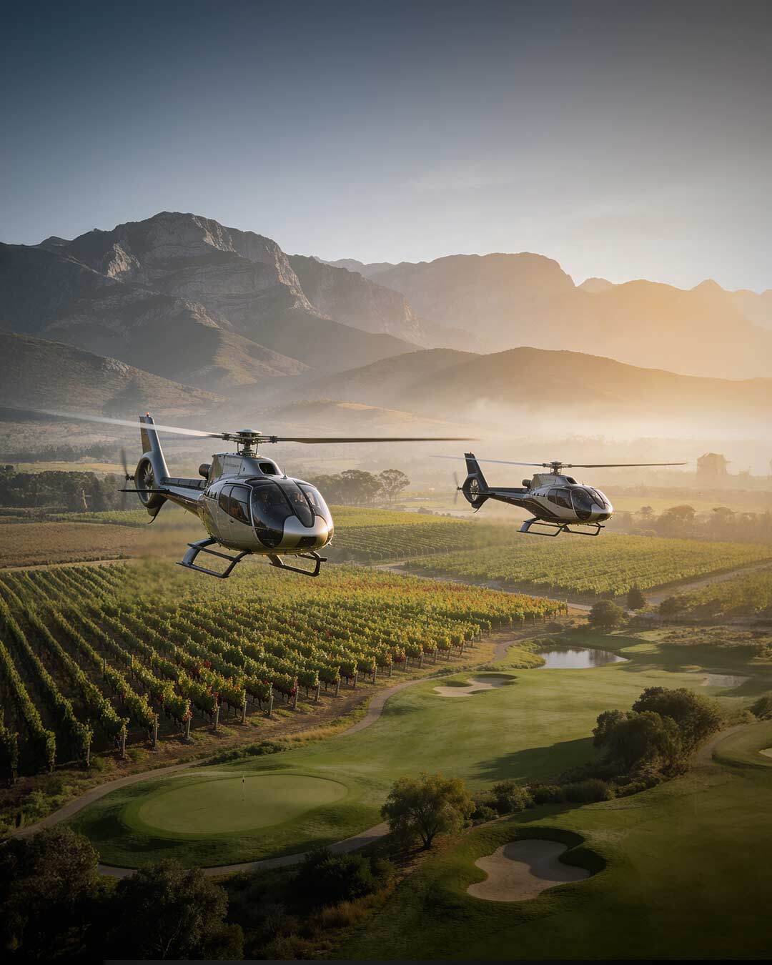 Перелёт на вертолётах прямо на гольф-поле