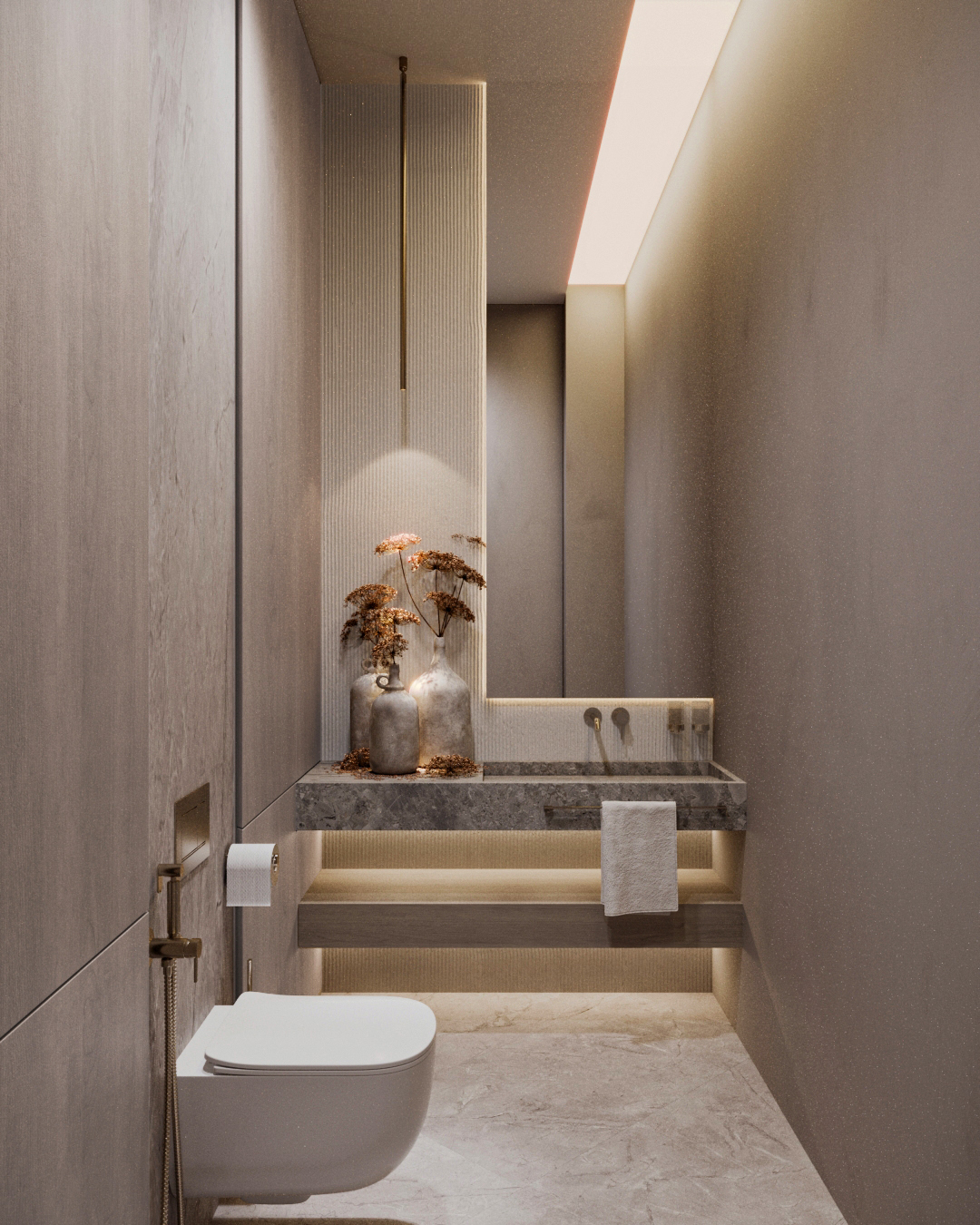 Дизайн гостевого санузла с легким современным интерьером