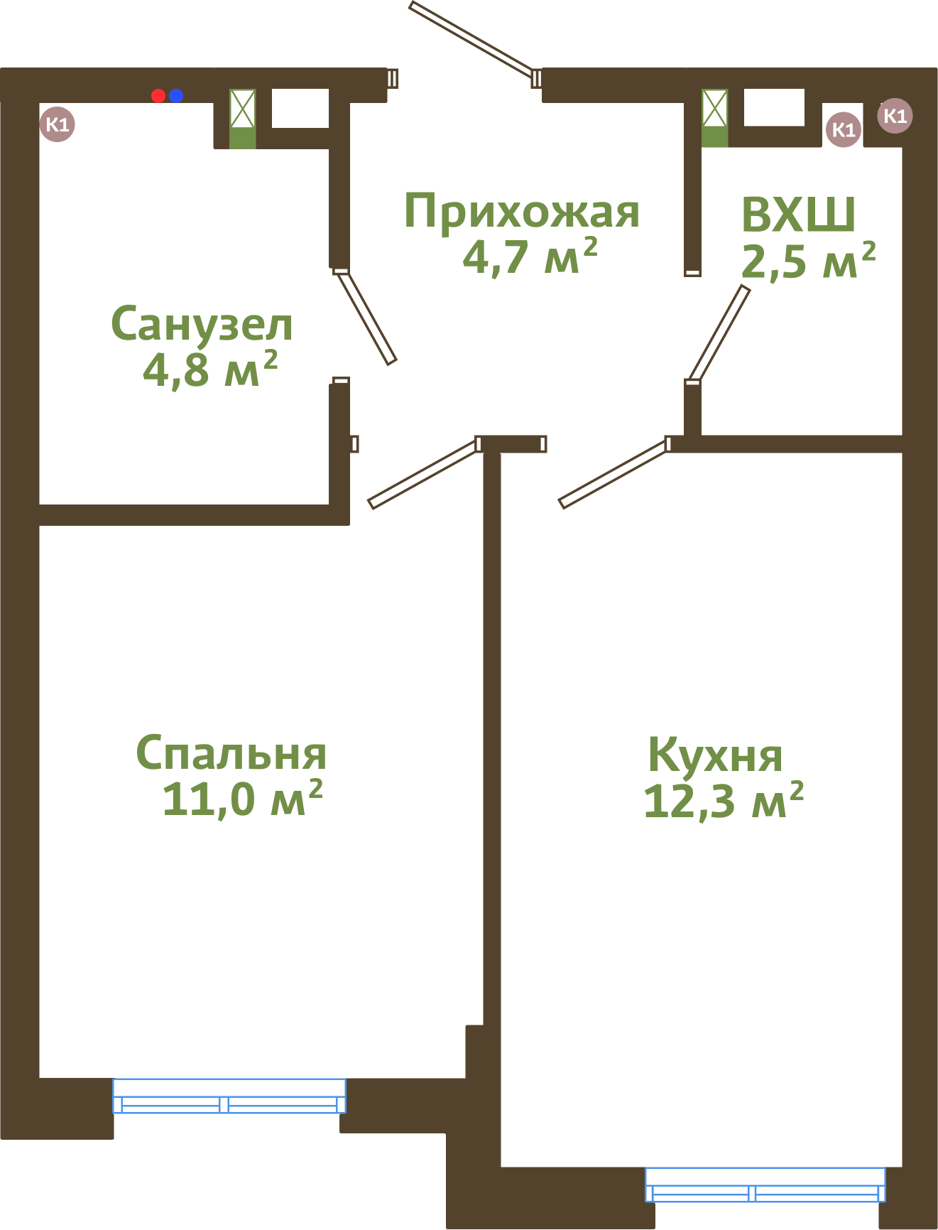 Планировка 1-комнатной квартиры 35,30 м²