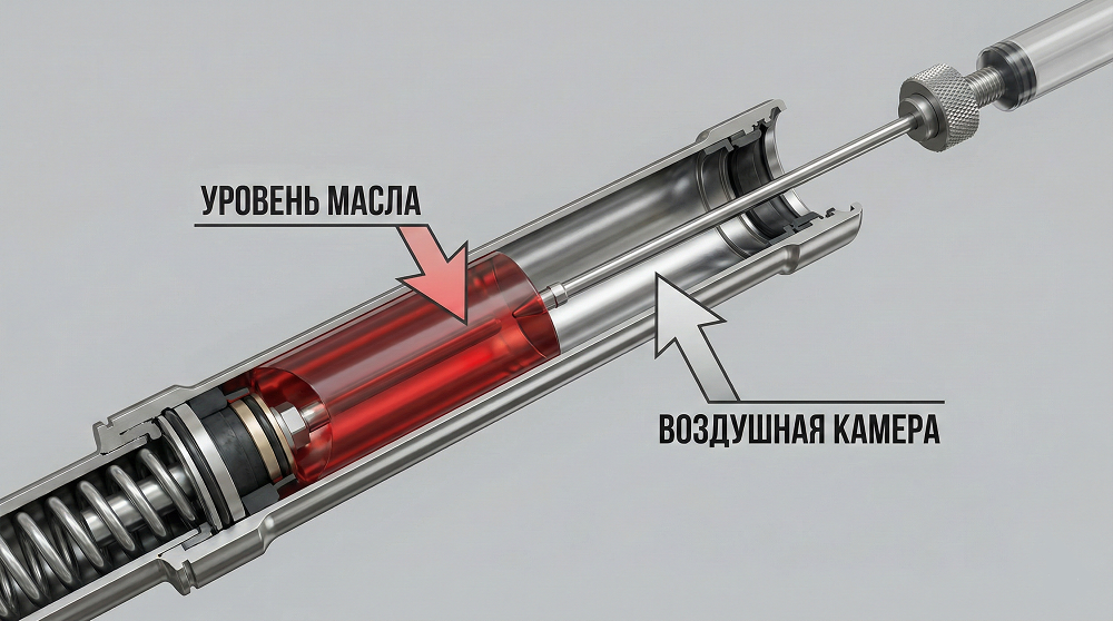 Измерение уровня масла в пере вилки