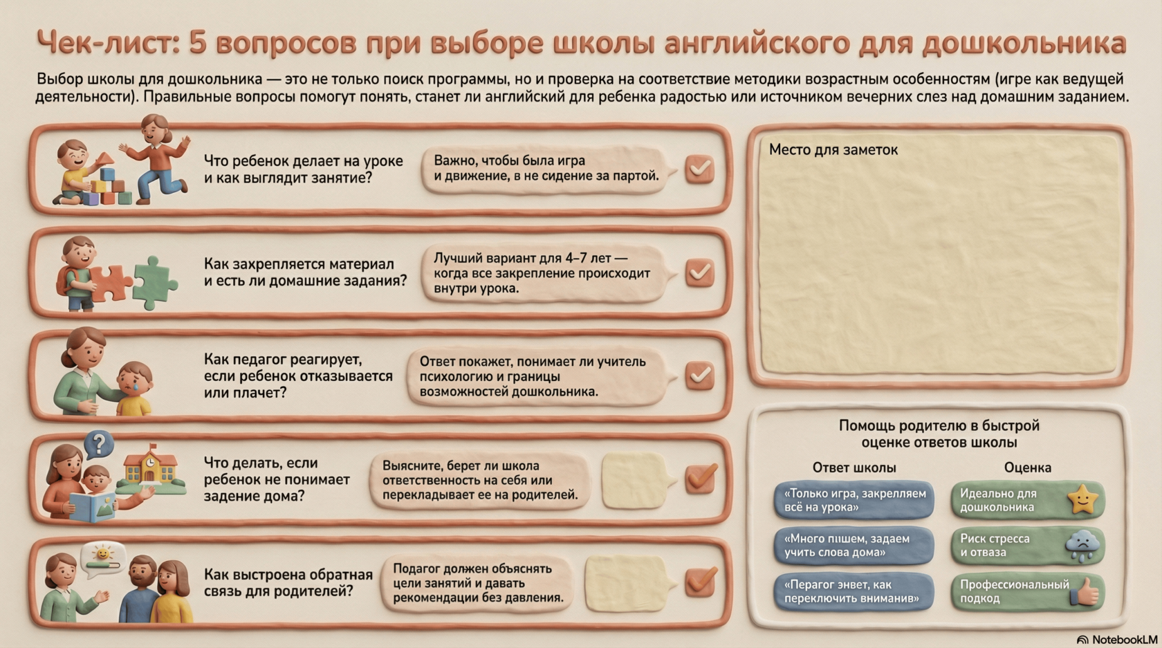 Чеклист: вопросы при выборе школы английского для дошкольника