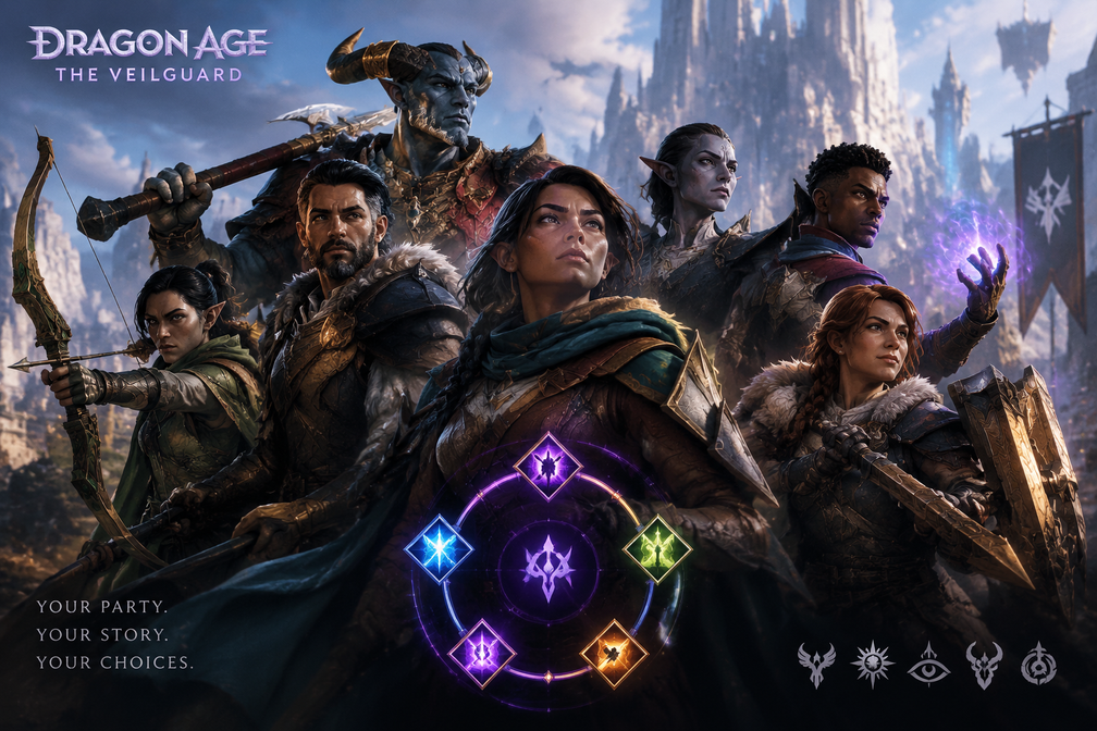 Dragon Age: The Veilguard — арт из игры с отрядом Стражи Завесы