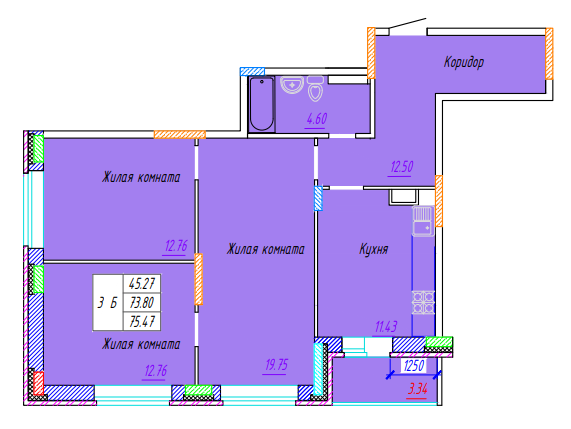 ЖК Волжская тройка планировка однокомнатной квартиры