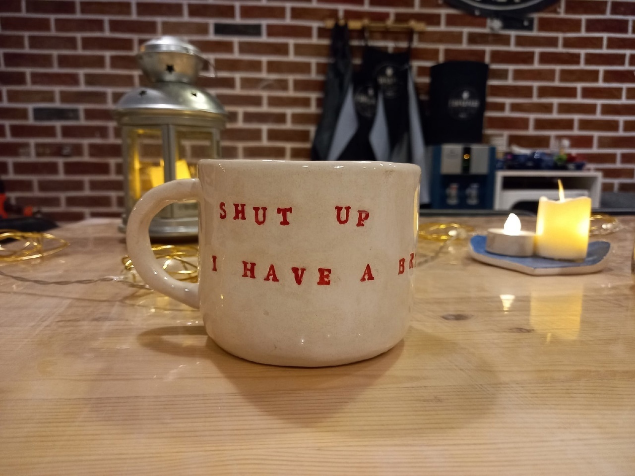 personalized clay mug with custom text, handmade ceramic idea in Toronto