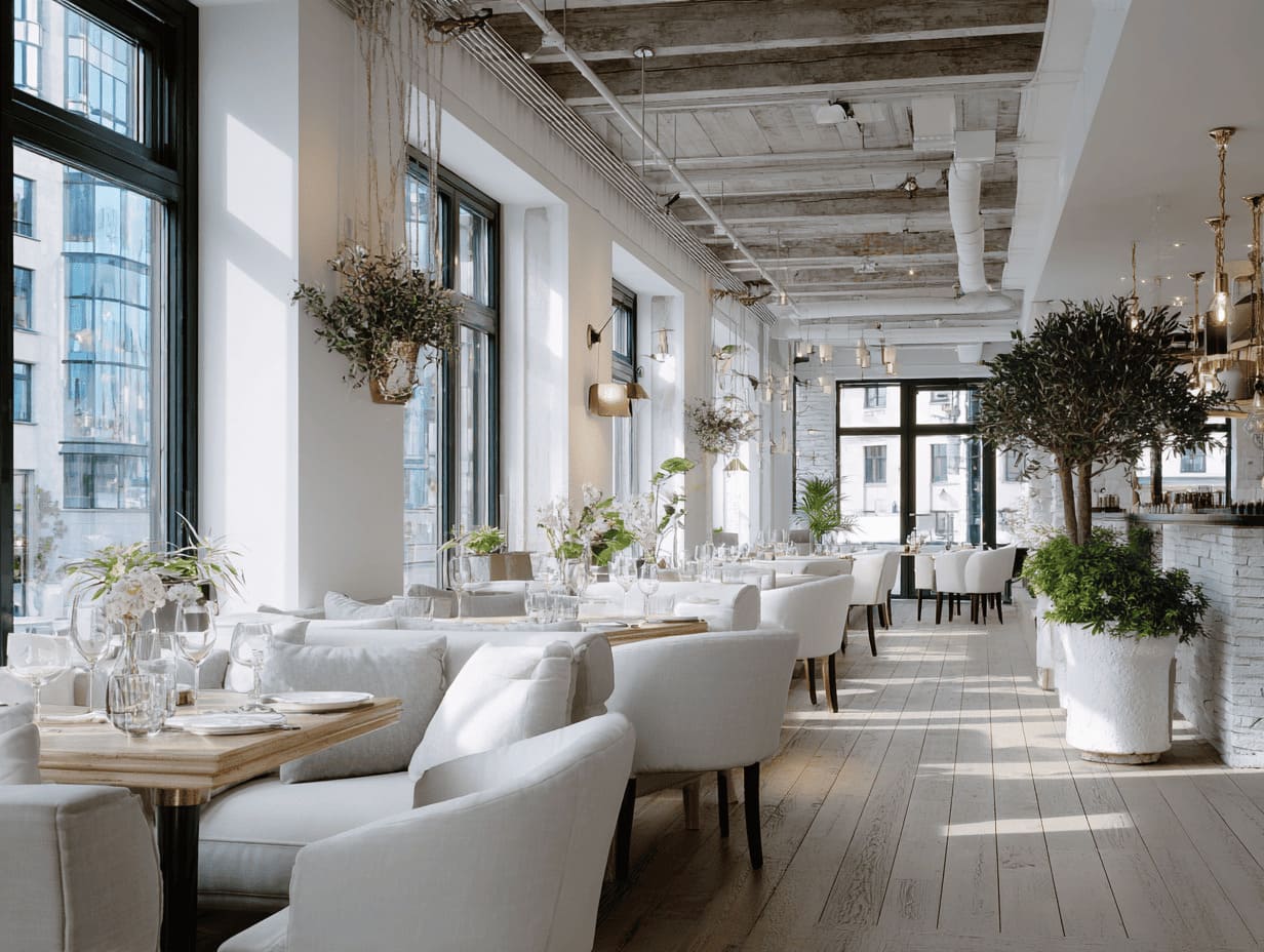 Ресторан в белом цвете