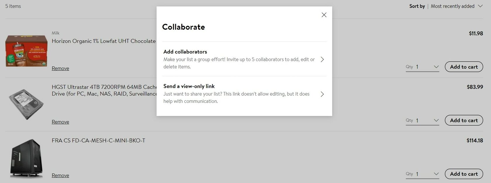Возможность поделиться списком понравившихся товаров
