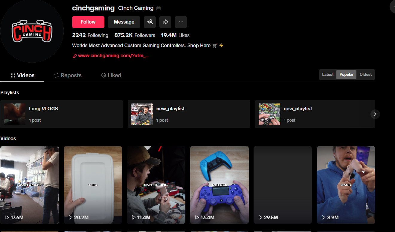 Cinch Gaming tiktok gaming influencer