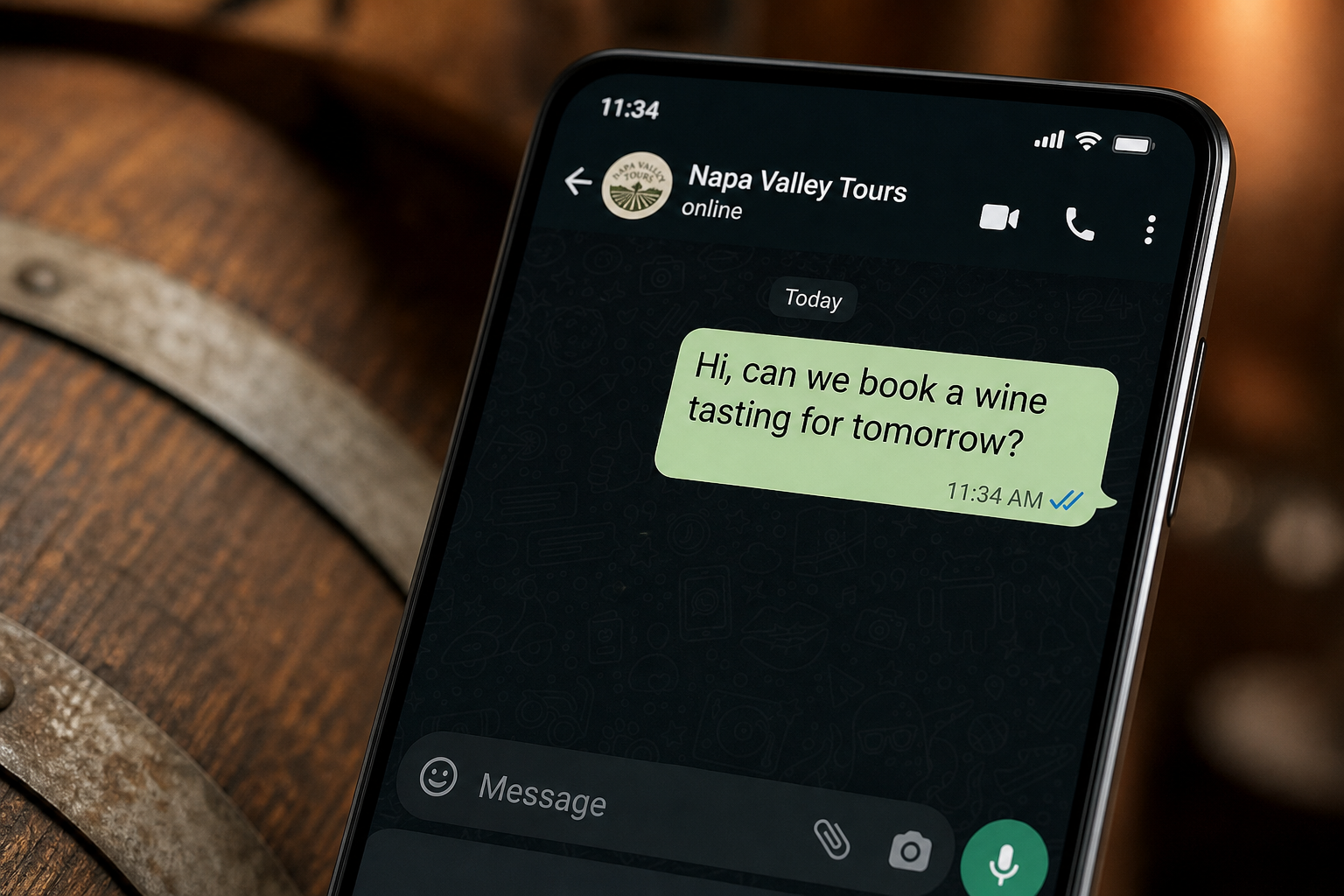 Unanswered WhatsApp booking inquiry at a winery