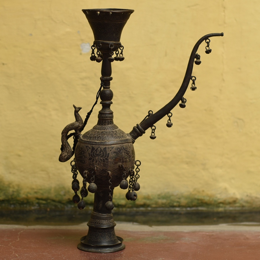 Indian hookah with brass and glass vase