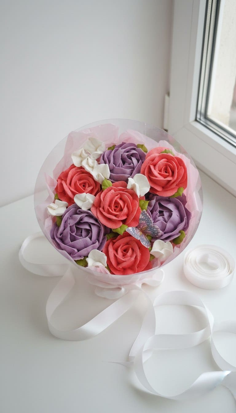 Художественные цветы из зефира в коробке аквариум, диаметр 21 см 1