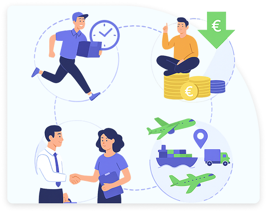 Доставка товаров, снижение затрат, доставка по воздуху, земле и морю, важные переговоры