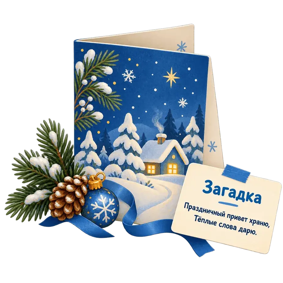 Новогодняя открытка с запиской-загадкой для новогоднего домашнего квеста