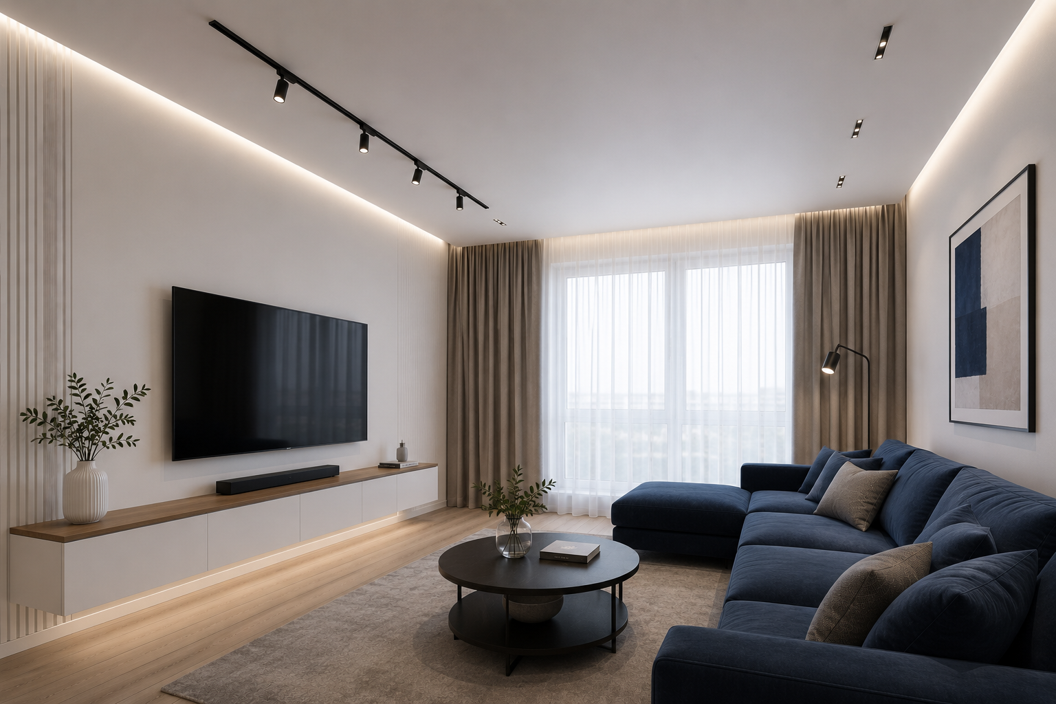 Натяжной потолок в гостиной FreshCeiling