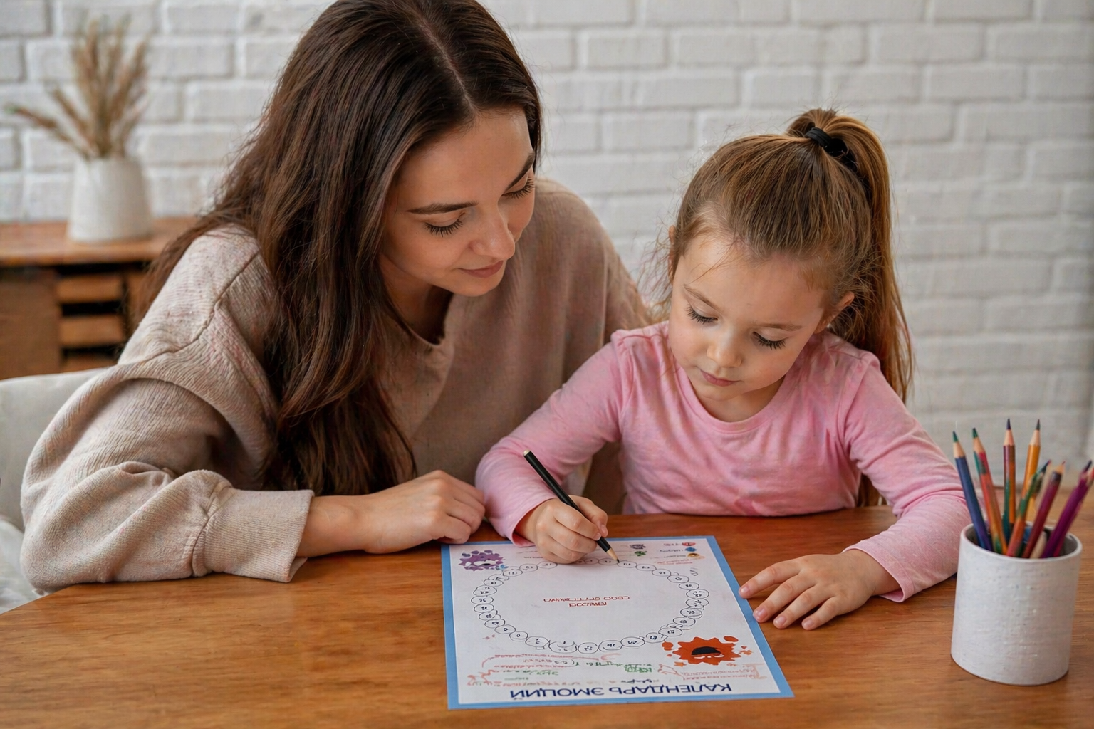 Мама и ребенок используют календарь эмоций