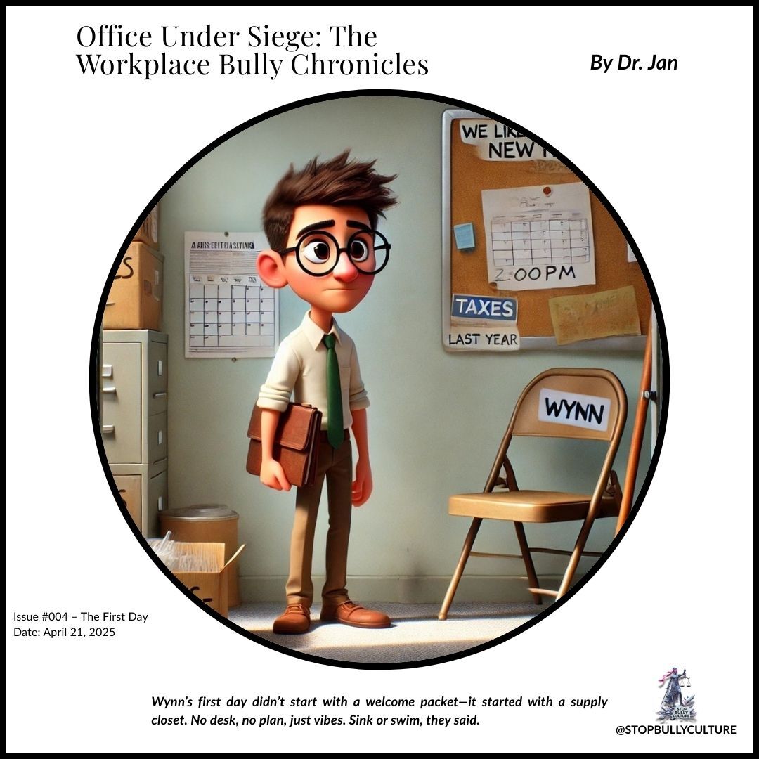 a cartoon character is standing in front of a desk