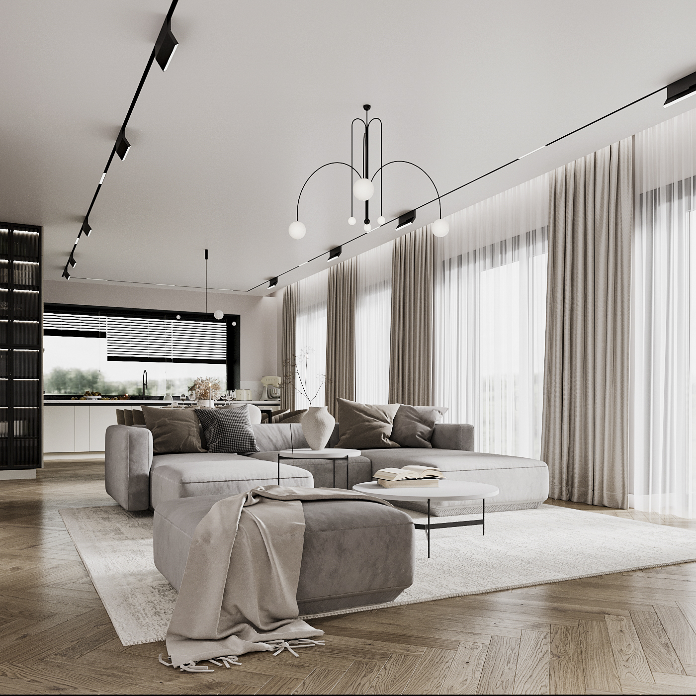 Кухня-гостиная в минималистичном стиле. Дизайнер Ульяна Туренкова.