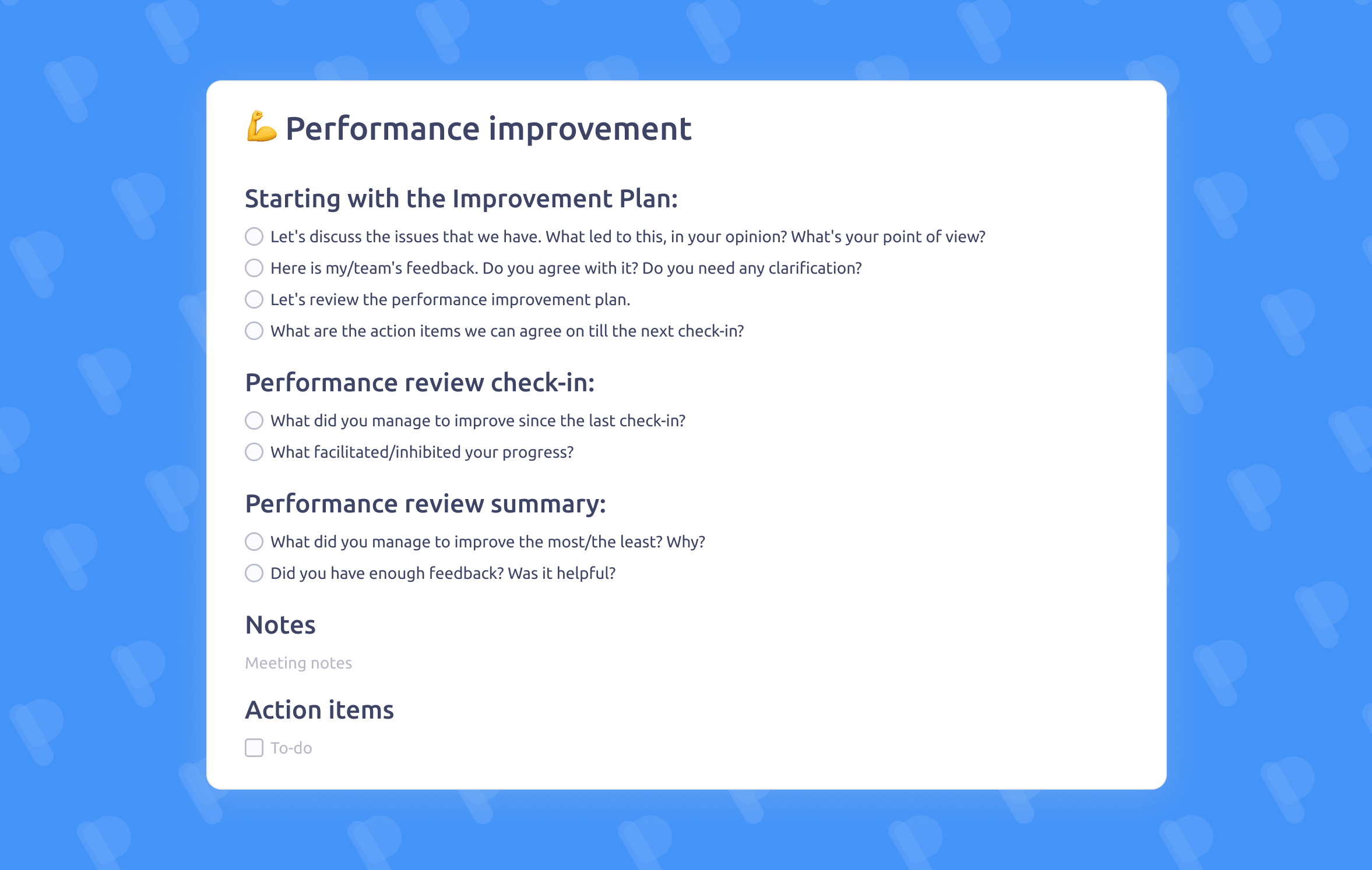 Performance improvement meeting template