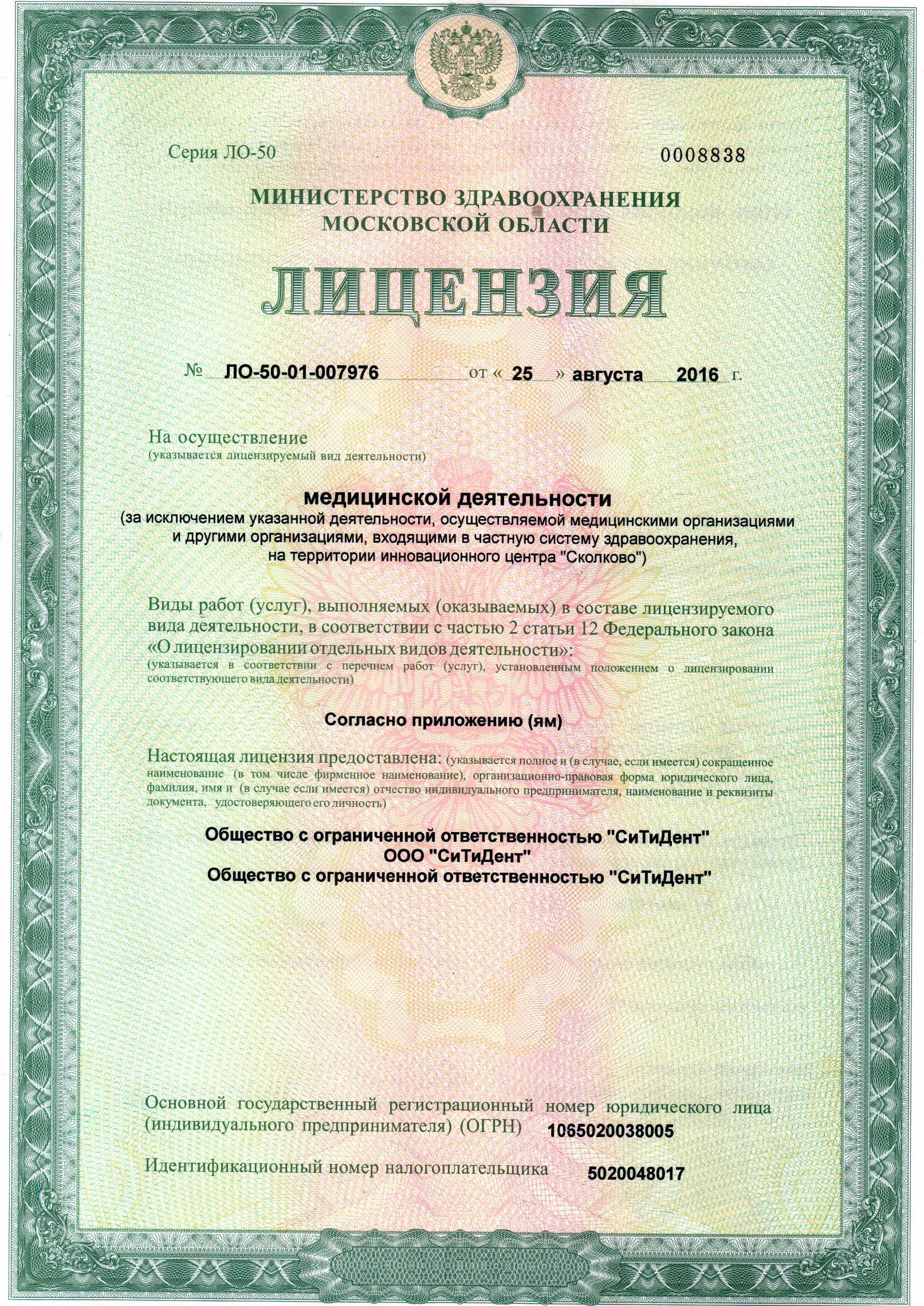 Лицензия страница 1