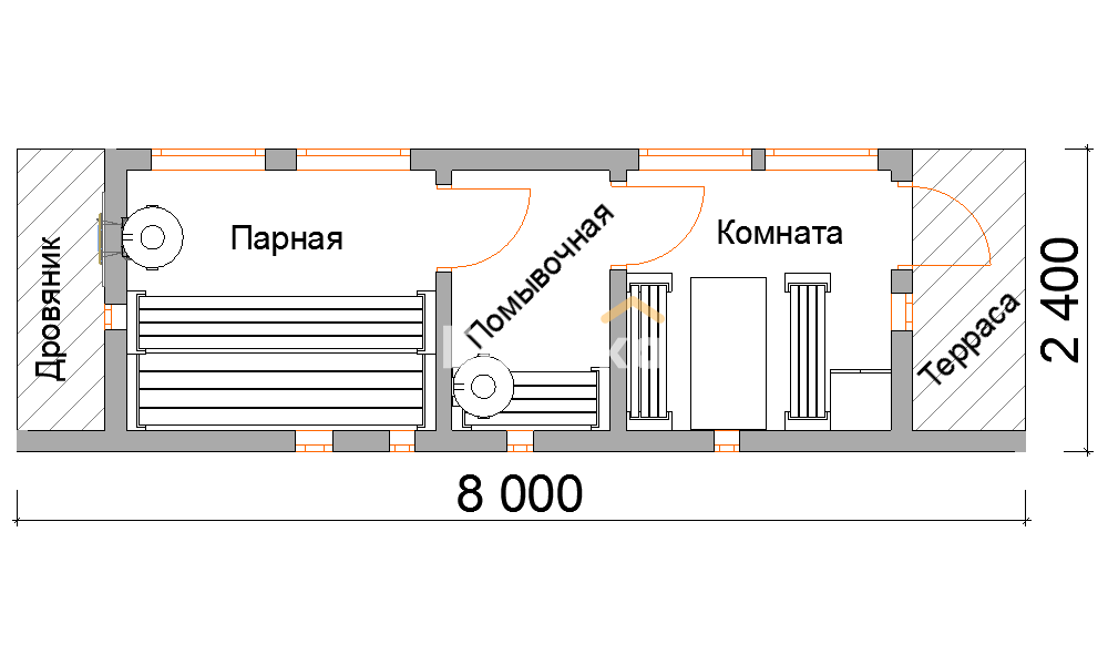 Проект бани 10 на 4 с комнатой отдыха