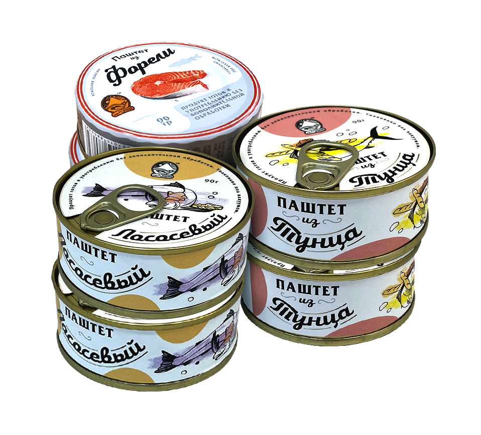 Паштет Лососевый, из Тунца, Форелевый копченый. Рыбные консервы