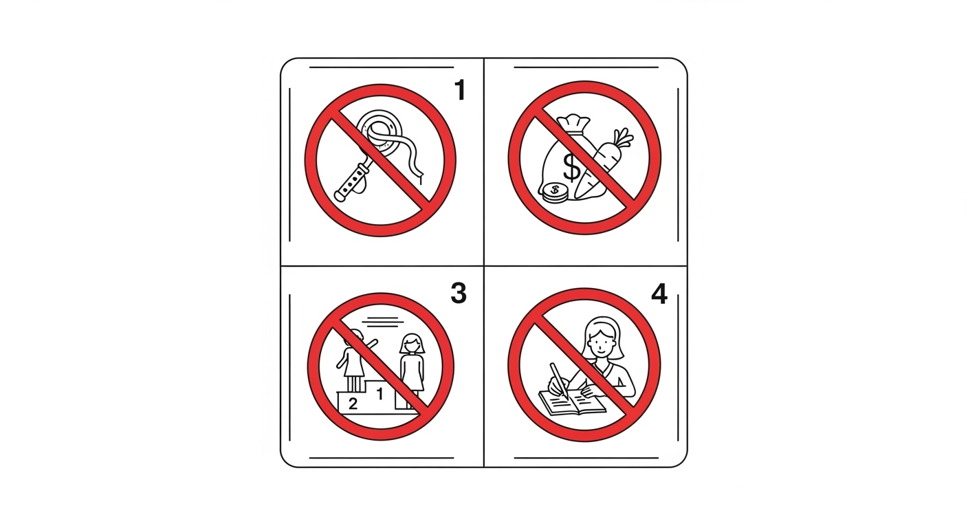 Инфографика: 4 главные ошибки родителей в мотивации к учебе. Перечеркнутые иконки: наказание (кнут), подкуп (деньги), сравнение (дети) и гиперопека (сделать за ребенка).