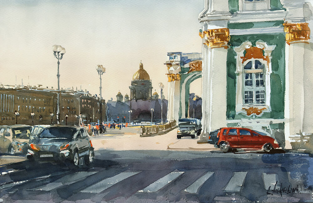 The Palace Square 2014. Watercolor on paper, 36x56 cm