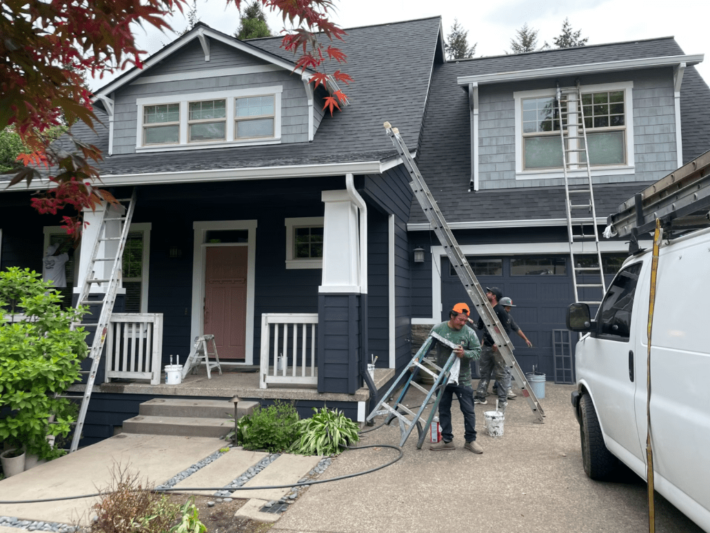 Professional exterior house painting in Portland, Oregon using Sherwin-Williams and Benjamin Moore paints